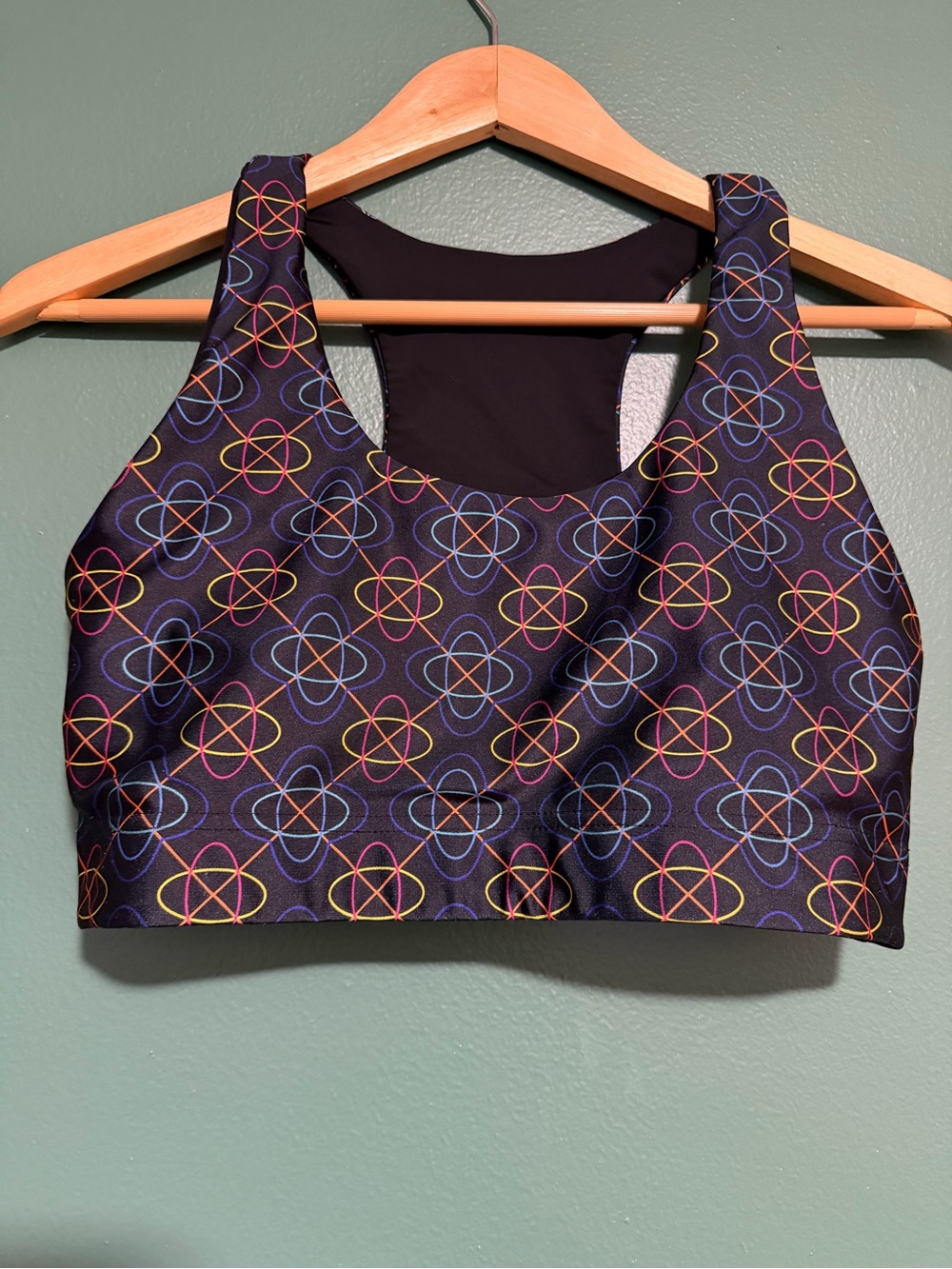 Terez Black Sports Bra with Multicolor Orbit Print
